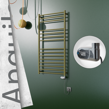  - ANGUILA Elektrikli Paslanmaz Çelik Havlupan 600x1210 Satine Altın (Thesis Termostat) 300W