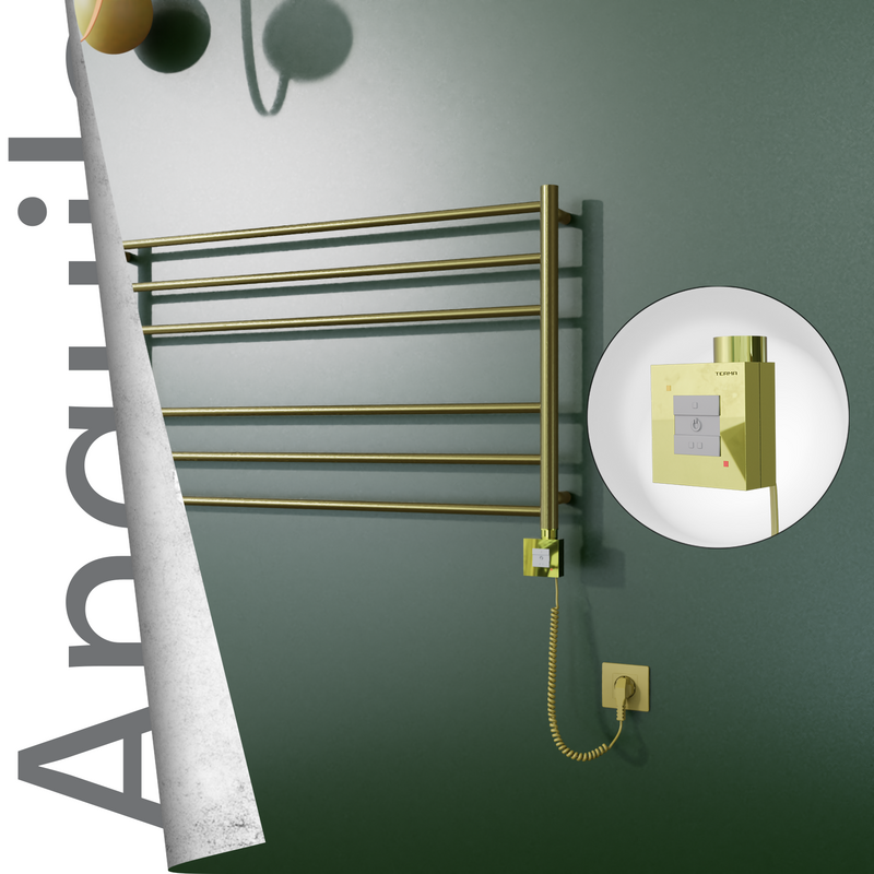 Angulia Elektrikli Paslanmaz Çelik Havlupan 1000x590 Satine Altın (KTX1 Termostat) 200W Spiral Kablolu