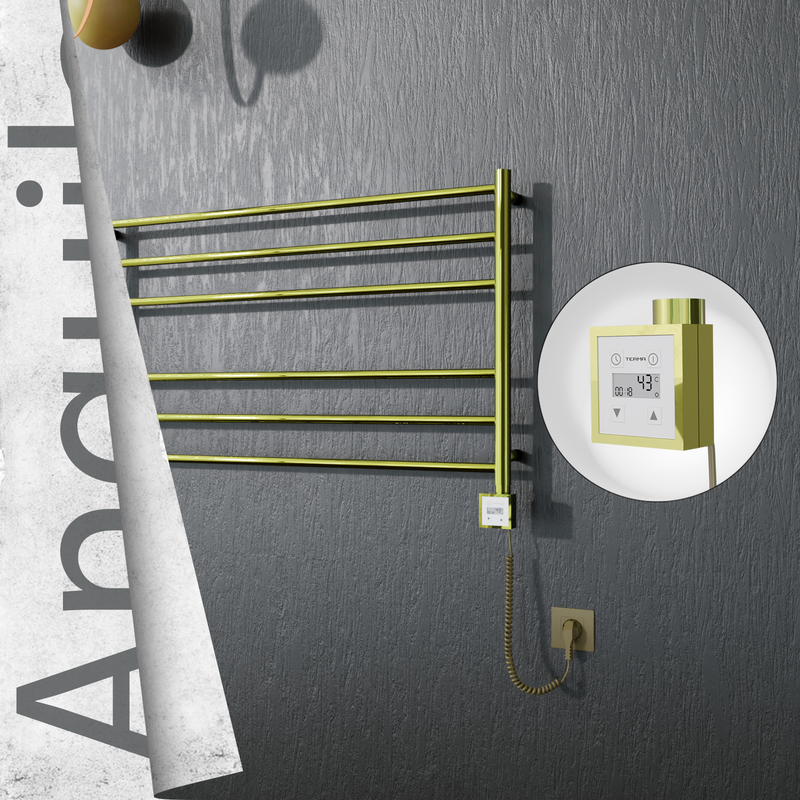 Angulia Elektrikli Paslanmaz Çelik Havlupan 1000x590 Satine Altın (KTX3 Termostat) 200W Spiral Kablolu