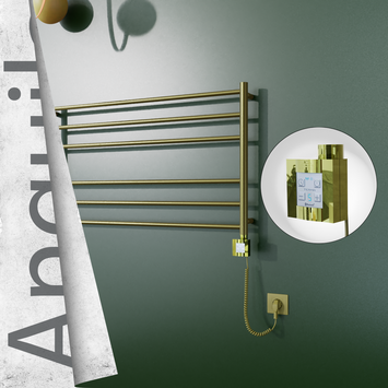 Radiva - Angulia Elektrikli Paslanmaz Çelik Havlupan 1000x590 Satine Altın (KTX4 Termostat) 200W Spiral Kablolu
