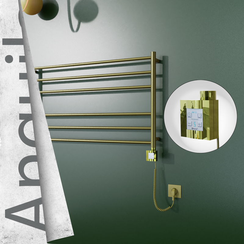 Angulia Elektrikli Paslanmaz Çelik Havlupan 1000x590 Satine Altın (KTX4 Termostat) 200W Spiral Kablolu