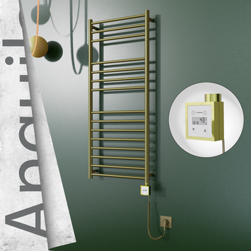 Radiva - Angulia Elektrikli Paslanmaz Çelik Havlupan 500x1210 Altın (KTX3 Termostat) 200W Spiral Kablolu