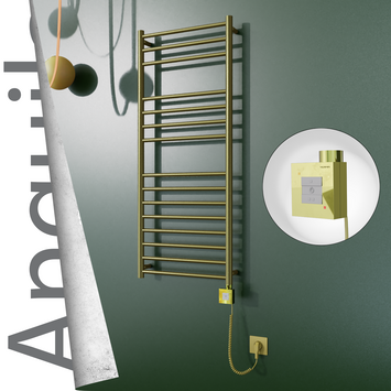 Radiva - Angulia Elektrikli Paslanmaz Çelik Havlupan 500x1210 Satine Altın (KTX1 Termostat) 200W Spiral Kablolu