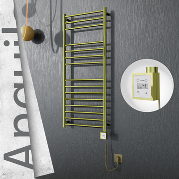 Radiva - Angulia Elektrikli Paslanmaz Çelik Havlupan 500x1210 Satine Altın (KTX3 Termostat) 200W Spiral Kablolu