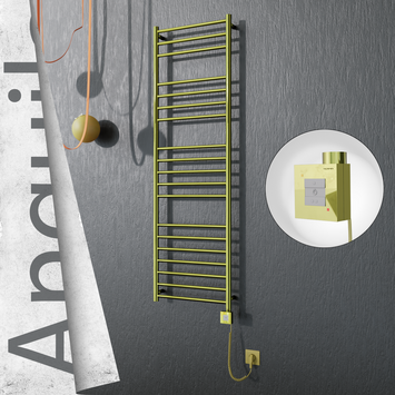 Radiva - Angulia Elektrikli Paslanmaz Çelik Havlupan 500x1630 Altın (KTX1 Termostat) 300W Spiral Kablolu