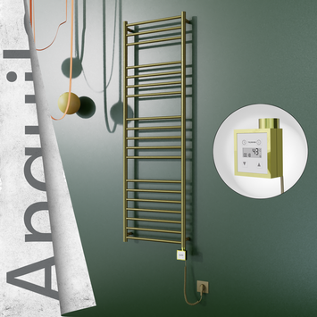 Radiva - Angulia Elektrikli Paslanmaz Çelik Havlupan 500x1630 Altın (KTX3 Termostat) 300W Spiral Kablolu