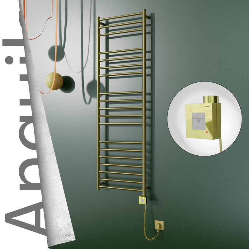 Angulia Elektrikli Paslanmaz Çelik Havlupan 500x1630 Satine Altın (KTX1 Termostat) 300W Spiral Kablolu