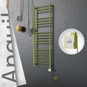 Radiva - Angulia Elektrikli Paslanmaz Çelik Havlupan 500x1630 Satine Altın (KTX3 Termostat) 300W Spiral Kablolu