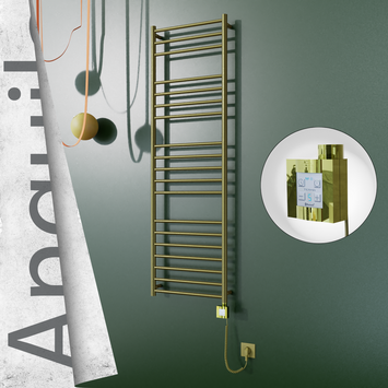Radiva - Angulia Elektrikli Paslanmaz Çelik Havlupan 500x1630 Satine Altın (KTX4 Termostat) 300W Spiral Kablolu