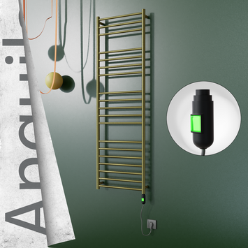 Radiva - Angulia Elektrikli Paslanmaz Çelik Havlupan 500x1630 Satine Altın (On/Off Düğmeli) 300W