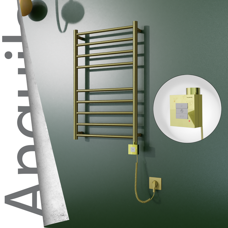 Angulia Elektrikli Paslanmaz Çelik Havlupan 500x790 Satine Altın (KTX1 Termostat) 200W Spiral Kablolu