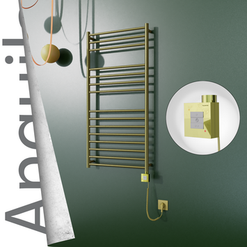 Radiva - Angulia Elektrikli Paslanmaz Çelik Havlupan 600x1210 Satine Altın (KTX1 Termostat) 300W Spiral Kablolu