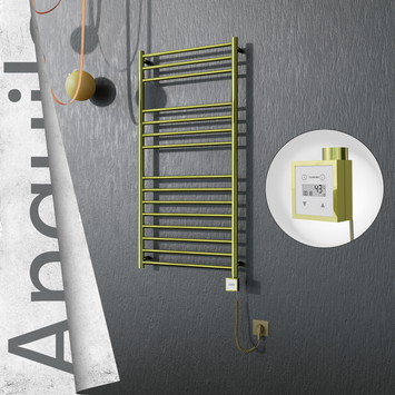 Radiva - Angulia Elektrikli Paslanmaz Çelik Havlupan 600x1210 Satine Altın (KTX3 Termostat) 300W Spiral Kablolu