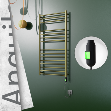 Radiva - Angulia Elektrikli Paslanmaz Çelik Havlupan 600x1210 Satine Altın (On/Off Düğmeli) 300W