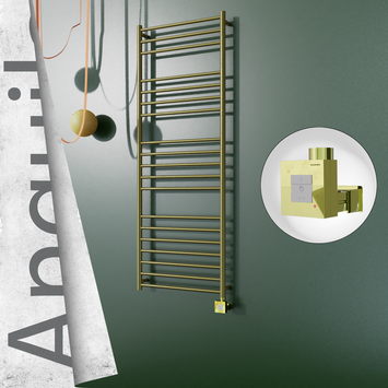 Radiva - Angulia Elektrikli Paslanmaz Çelik Havlupan 600x1630 Satine Altın (KTX1 Termostat) 300W