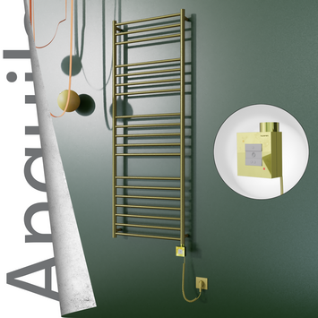 Radiva - Angulia Elektrikli Paslanmaz Çelik Havlupan 600x1630 Satine Altın (KTX1 Termostat) 300W Spiral Kablolu