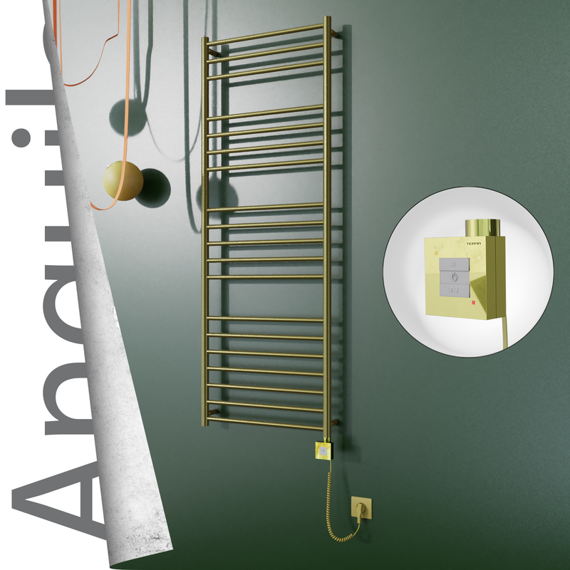Angulia Elektrikli Paslanmaz Çelik Havlupan 600x1630 Satine Altın (KTX1 Termostat) 300W Spiral Kablolu