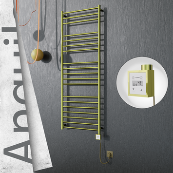 Radiva - Angulia Elektrikli Paslanmaz Çelik Havlupan 600x1630 Satine Altın (KTX3 Termostat) 300W Spiral Kablolu