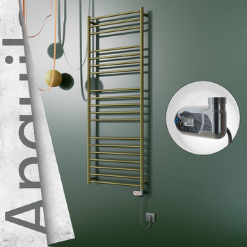 Radiva - Angulia Elektrikli Paslanmaz Çelik Havlupan 600x1630 Satine Altın (Thesis Termostat) 300W
