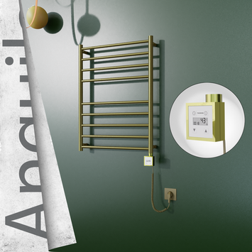 Radiva - Angulia Elektrikli Paslanmaz Çelik Havlupan 600x790 Altın (KTX3 Termostat) 200W Spiral Kablolu