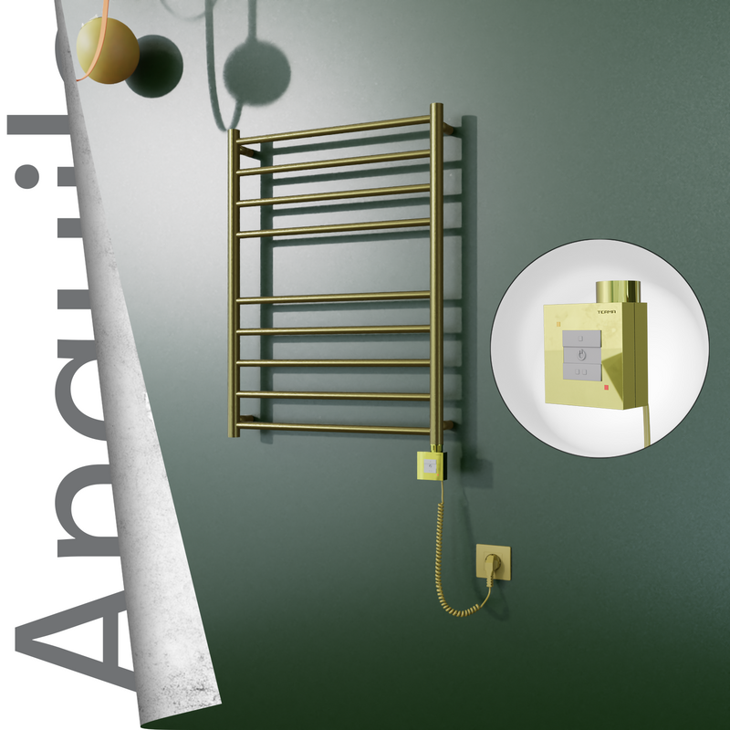Angulia Elektrikli Paslanmaz Çelik Havlupan 600x790 Satine Altın (KTX1 Termostat) 200W Spiral Kablolu