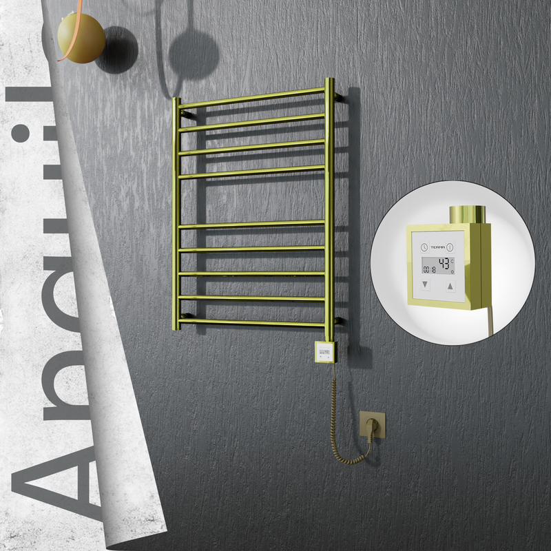 Angulia Elektrikli Paslanmaz Çelik Havlupan 600x790 Satine Altın (KTX3 Termostat) 200W Spiral Kablolu