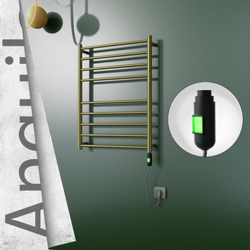 Radiva - Angulia Elektrikli Paslanmaz Çelik Havlupan 600x790 Satine Altın (On/Off Düğmeli) 200W