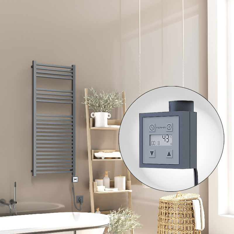Barbados Electric Towel Warmer 500x1200 Anthracite Ktx3 600 W (Spiral Cable)