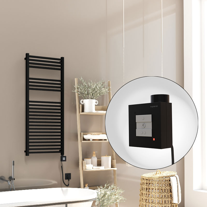 Barbados Electric Towel Warmer 500x1200 Matte Black Ktx1 600 W (Spiral Cable)