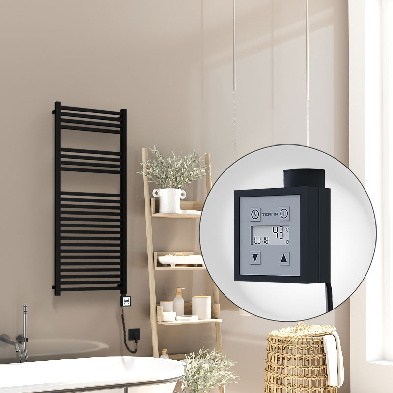 Barbados Sèche Serviettes Electrique 500x1200 Noir mat Ktx3 600 Watt Câble en spirale