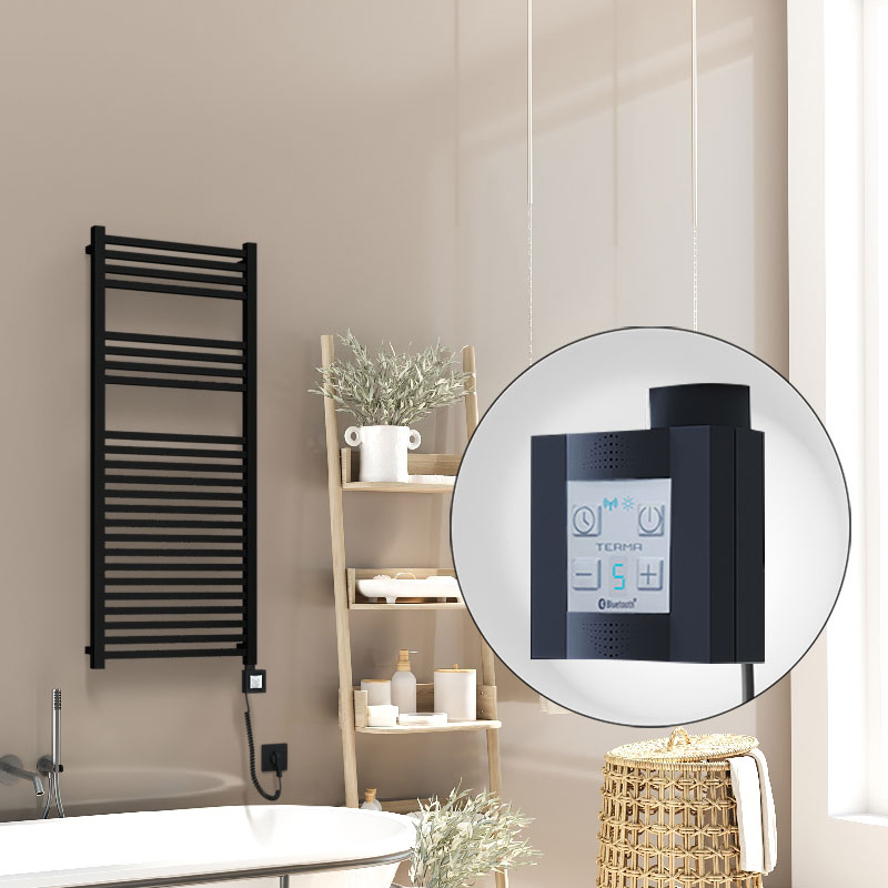 Barbados Electric Towel Warmer 500x1200 Matte Black Ktx4 600 W (Spiral Cable)