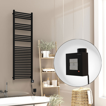 Radiva - Barbados Sèche Serviettes Electrique 500x1600 Noir mat Ktx1 1000 Watt Câble en spirale Radiva - Barbados Sèche Serviettes Electrique 500x1600 Noir mat Ktx1 1000 Watt Câble en spirale