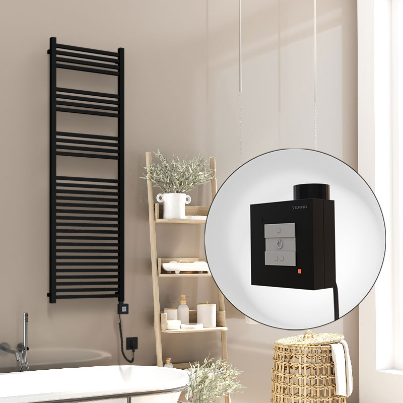 Barbados Sèche Serviettes Electrique 500x1600 Noir mat Ktx1 1000 Watt Câble en spirale