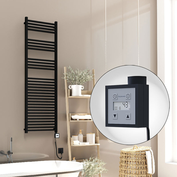 Radiva - Barbados Electric Towel Warmer 500x1600 Matte Black Ktx3 600 W (Spiral Cable)