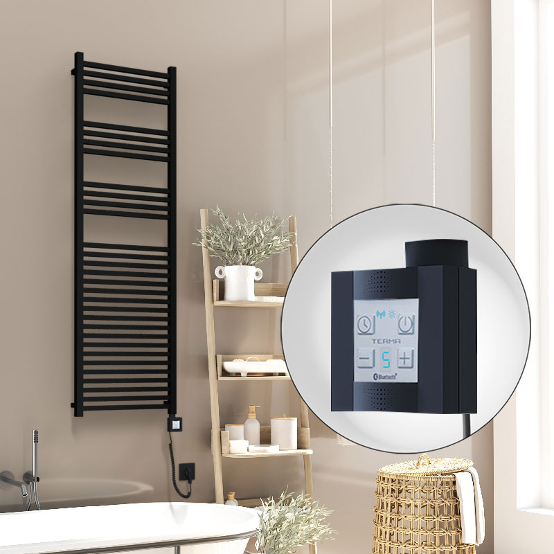 Barbados Electric Towel Warmer 500x1600 Matte Black Ktx4 600 W (Spiral Cable)