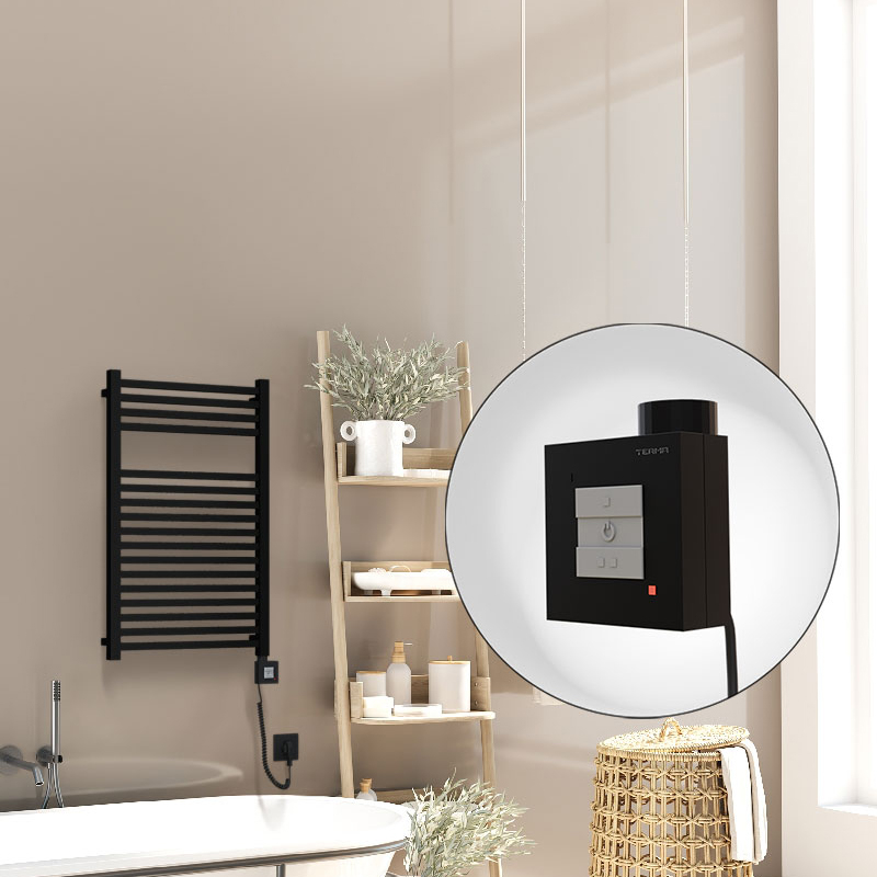 Barbados Sèche Serviettes Electrique 500x800 Noir mat Ktx1 600 Watt Câble en spirale