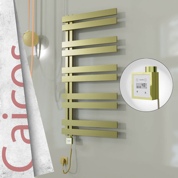 Radiva - Caicos Elektrikli Paslanmaz Çelik Havlupan 400x1260 Satine Altın (KTX3 Termostat) 300W Spiral Kablolu