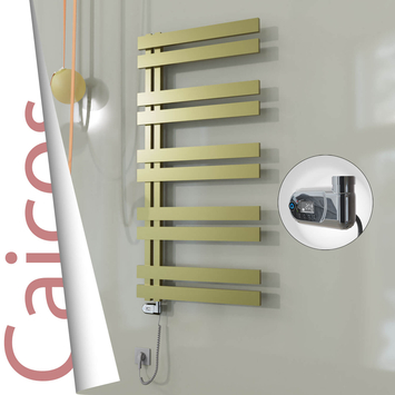 Radiva - Caicos Elektrikli Paslanmaz Çelik Havlupan 400x1260 Satine Altın (Thesis Termostat) 300W
