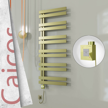 Radiva - Caicos Elektrikli Paslanmaz Çelik Havlupan 400x1530 Satine Altın (KTX1 Termostat) 600W Spiral Kablolu