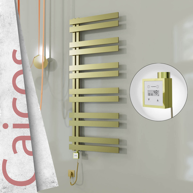 CAICOS Elektrikli Paslanmaz Çelik Havlupan 400x1530 Satine Altın (KTX3 Termostat) 600W Spiral Kablolu