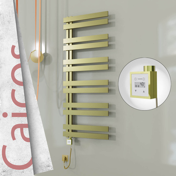Radiva - Caicos Elektrikli Paslanmaz Çelik Havlupan 400x1530 Satine Altın (KTX3 Termostat) 600W Spiral Kablolu