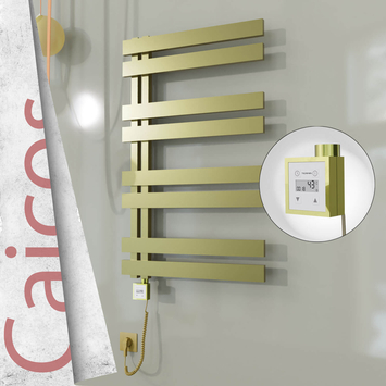 Radiva - Caicos Elektrikli Paslanmaz Çelik Havlupan 400x990 Satine Altın (KTX3 Termostat) 300W Spiral Kablolu