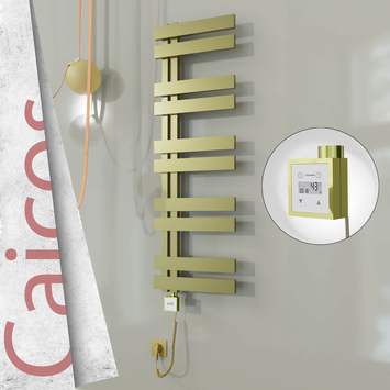 Radiva - Caicos Elektrikli Paslanmaz Çelik Havlupan 500x1260 Satine Altın (KTX3 Termostat) 600W Spiral Kablolu
