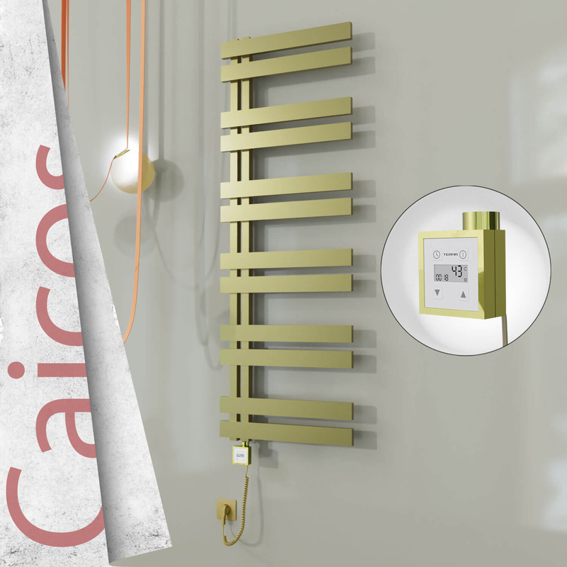 CAICOS Elektrikli Paslanmaz Çelik Havlupan 500x1530 Satine Altın (KTX3 Termostat) 600W Spiral Kablolu