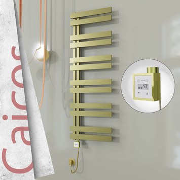 Radiva - Caicos Elektrikli Paslanmaz Çelik Havlupan 500x1530 Satine Altın (KTX3 Termostat) 600W Spiral Kablolu