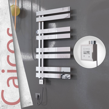 Radiva - Caicos Elektrikli Paslanmaz Çelik Havlupan 500x990 Ayna Polisaj (KTX3 Termostat) 300W Spiral Kablolu