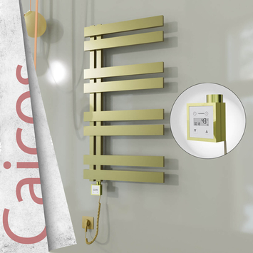 Radiva - Caicos Elektrikli Paslanmaz Çelik Havlupan 500x990 Satine Altın (KTX3 Termostat) 300W Spiral Kablolu