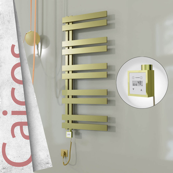 Radiva - Caicos Elektrikli Paslanmaz Çelik Havlupan 600x1260 Satine Altın (KTX3 Termostat) 600W Spiral Kablolu