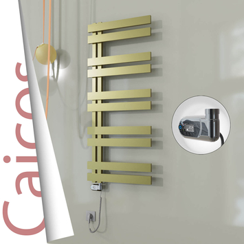 Radiva - Caicos Elektrikli Paslanmaz Çelik Havlupan 600x1260 Satine Altın (Thesis Termostat) 600W