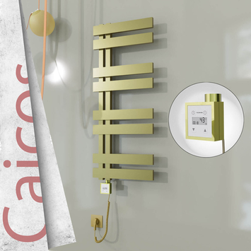 Radiva - Caicos Elektrikli Paslanmaz Çelik Havlupan 600x990 Satine Altın (KTX3 Termostat) 300W Spiral Kablolu